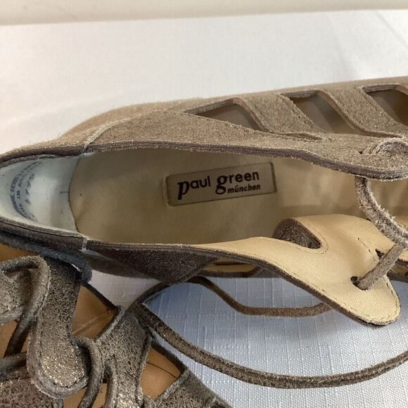 Paul Green Leather Metallic Lace-up Stacked heel Sandals Size 7 (38) - Picture 9 of 13